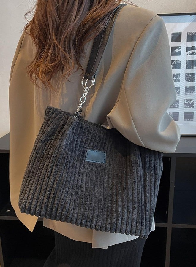 Ulisty Women Corduroy Tote Bag Casual Shoulder Bag Daily Shopping Bag Fashion Handbag grey - Image 3
