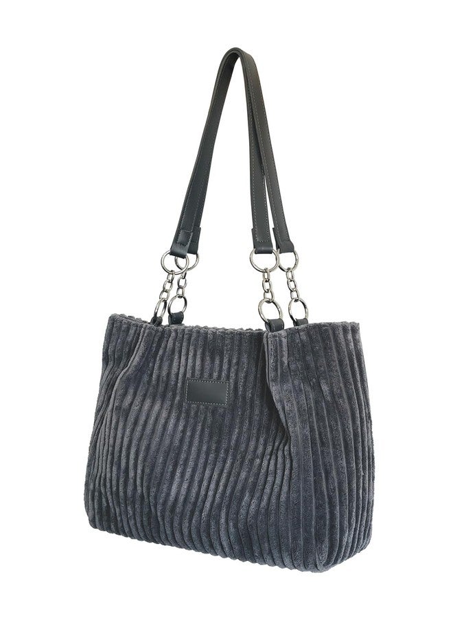 Ulisty Women Corduroy Tote Bag Casual Shoulder Bag Daily Shopping Bag Fashion Handbag grey - Image 1