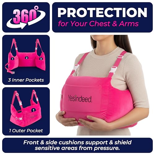 YESINDEED Post Mastectomy Pillow Recovery Cushion with Strap Shoulder Loops Gel Pack Soft Pink Support Pillow for Breast Heart CSection Hysterectomy Recovery Pink - Image 3