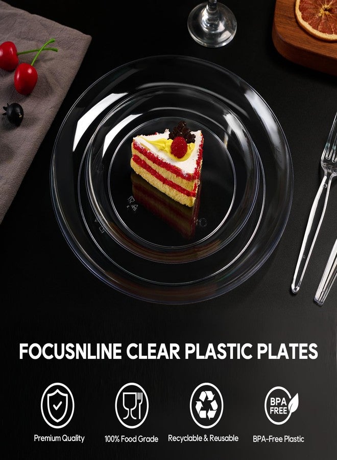 FOCUSLINE 100 Count Clear Plastic Plates 10 Inch, Disposable Dinner Plates Heavy Duty- Premium Clear Hard Plastic for Weddings, Parties and Events - Image 3