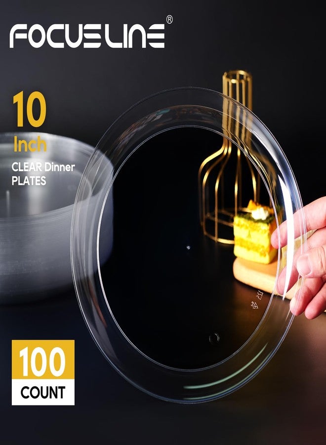 FOCUSLINE 100 Count Clear Plastic Plates 10 Inch, Disposable Dinner Plates Heavy Duty- Premium Clear Hard Plastic for Weddings, Parties and Events - Image 2