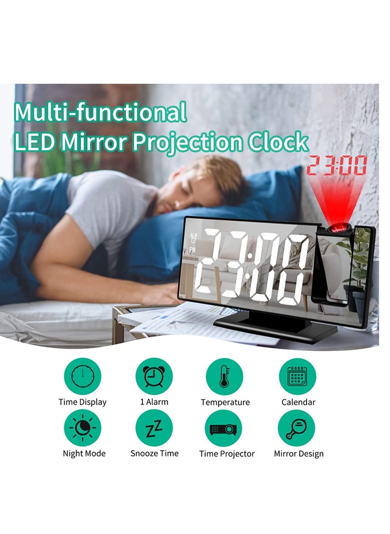Furtey - Digital Alarm Clock Projection Alarm Clock with Time Projection Alarm Clock with 180° Projection, 12/24 Hours LED Mirror Alarm Clock Temperature Display Snooze Function Date Adjustable Brightness - Image 1
