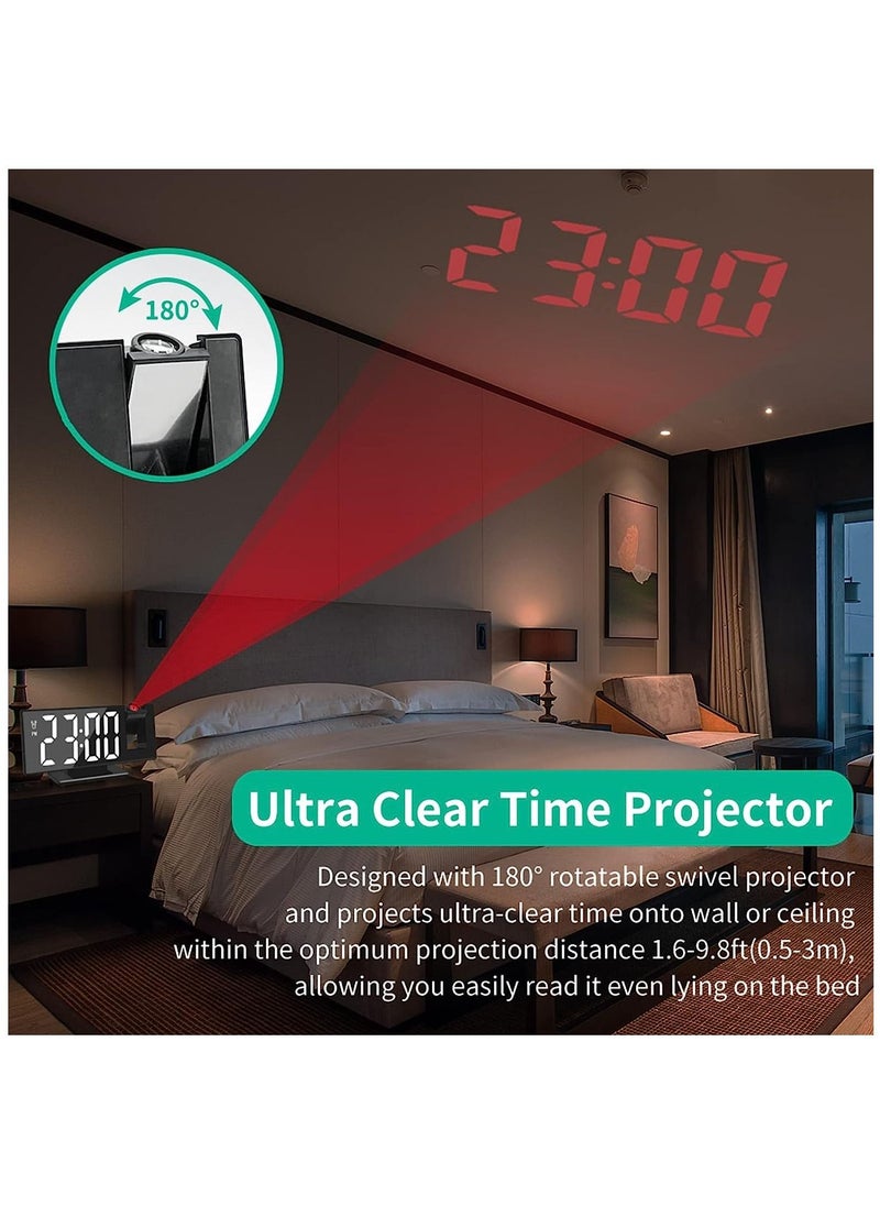 Furtey - Digital Alarm Clock Projection Alarm Clock with Time Projection Alarm Clock with 180° Projection, 12/24 Hours LED Mirror Alarm Clock Temperature Display Snooze Function Date Adjustable Brightness - Image 1