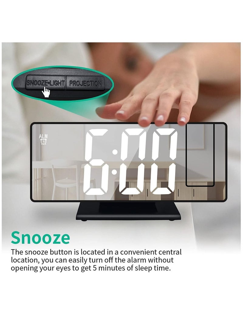Furtey - Digital Alarm Clock Projection Alarm Clock with Time Projection Alarm Clock with 180° Projection, 12/24 Hours LED Mirror Alarm Clock Temperature Display Snooze Function Date Adjustable Brightness - Image 1