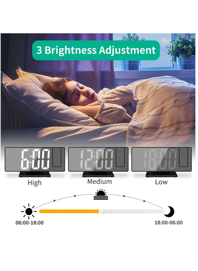 Furtey - Digital Alarm Clock Projection Alarm Clock with Time Projection Alarm Clock with 180° Projection, 12/24 Hours LED Mirror Alarm Clock Temperature Display Snooze Function Date Adjustable Brightness - Image 1