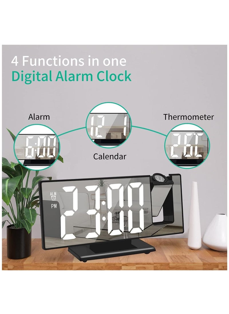 Furtey - Digital Alarm Clock Projection Alarm Clock with Time Projection Alarm Clock with 180° Projection, 12/24 Hours LED Mirror Alarm Clock Temperature Display Snooze Function Date Adjustable Brightness - Image 1