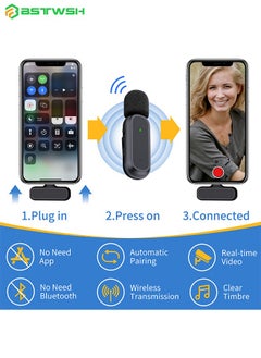 BSTWSH 2 Pack Professional Wireless Lavalier Microphone for Android, iPhone iPad with Adapter Included Noise Reduction Plug-Play Clip on Lapel Mic for Youtube, Recording, Vlog, Facebook Live Streaming  - Image 2