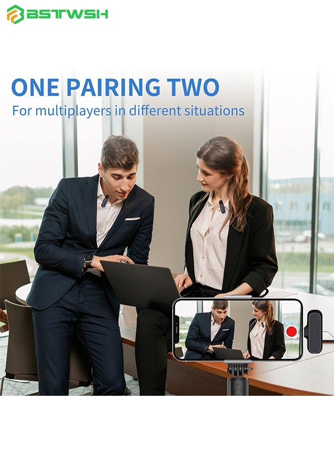 2 Pack Professional Wireless Lavalier Microphone for Android, iPhone iPad with Adapter Included Noise Reduction Plug-Play Clip on Lapel Mic for Youtube, Recording, Vlog, Facebook Live Streaming
