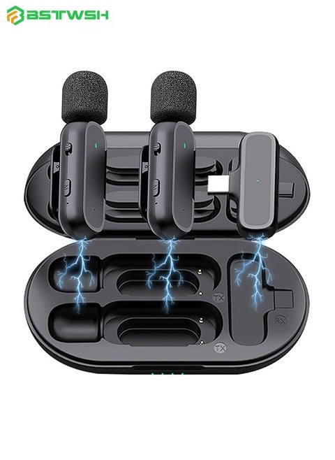 2 Pack Professional Wireless Lavalier Microphone for Android, iPhone iPad with Adapter Included Noise Reduction Plug-Play Clip on Lapel Mic for Youtube, Recording, Vlog, Facebook Live Streaming