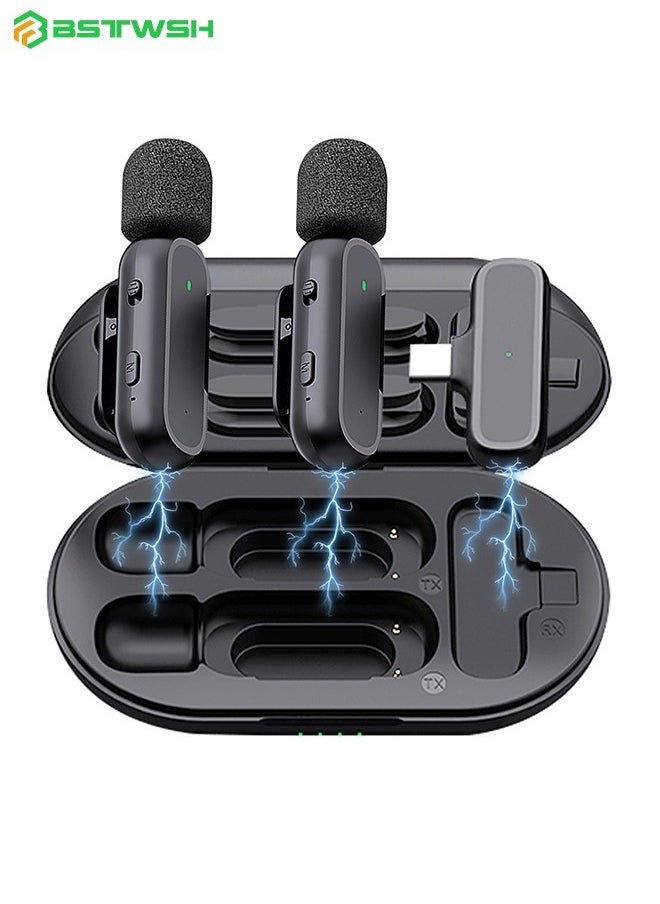 2 Pack Professional Wireless Lavalier Microphone for Android, iPhone iPad with Adapter Included Noise Reduction Plug-Play Clip on Lapel Mic for Youtube, Recording, Vlog, Facebook Live Streaming