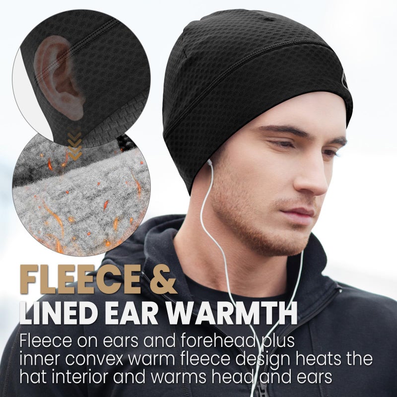 AOPREL Skull Cap for Men & Women - Unidirectional Moisture Absorption & Sweat Wicking Quick-Dry Technology Running Beanie Hat, Breathable Skull Cap Beanie, Windproof Thermal Helmet Liner Black - Image 3