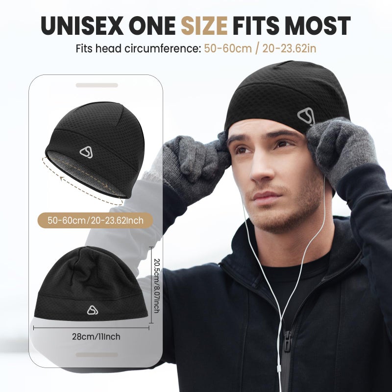 AOPREL Skull Cap for Men & Women - Unidirectional Moisture Absorption & Sweat Wicking Quick-Dry Technology Running Beanie Hat, Breathable Skull Cap Beanie, Windproof Thermal Helmet Liner Black - Image 4