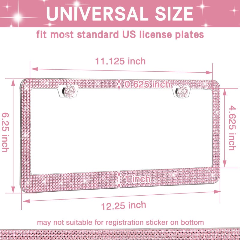 RtPcor 2 Pack Bling License Plate Frames Premium Sparkly License Plate Frame for Women Durable Pink Bling Car Accessories - Image 2