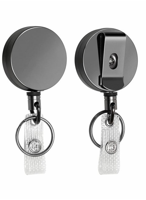 2 Pcs Heavy Duty Retractable Badge Holder Reel, Metal ID Badge Holder with Belt Clip Key Ring for Name Card Keychain