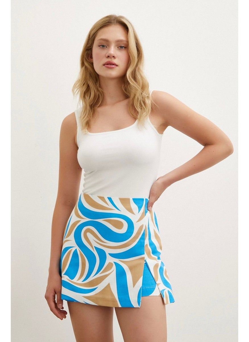 Never More Patterned Shorts Skirt Blue  - Image 1