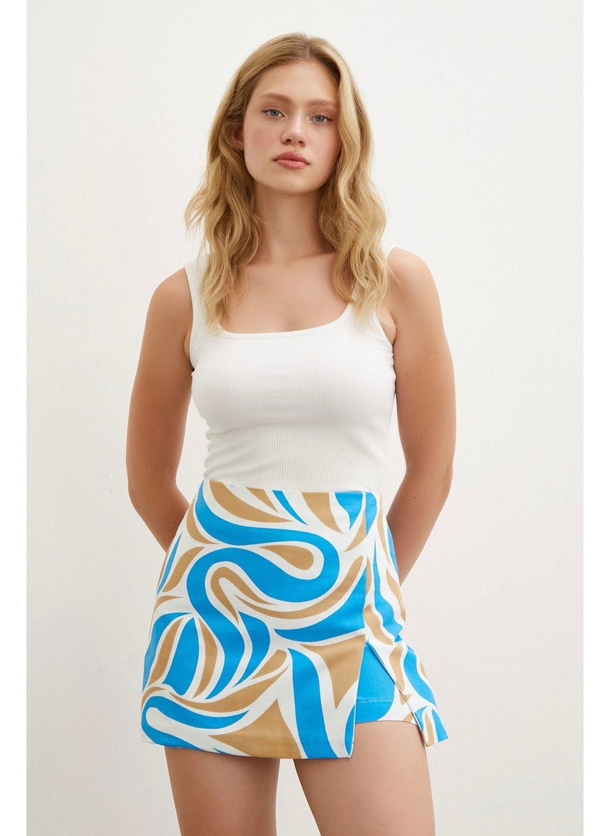 Never More Patterned Shorts Skirt Blue  - Image 3