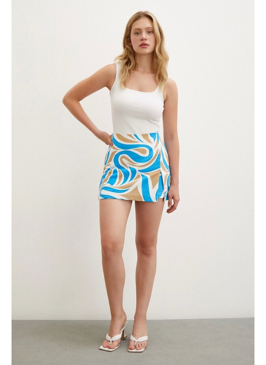 Never More Patterned Shorts Skirt Blue  - Image 2