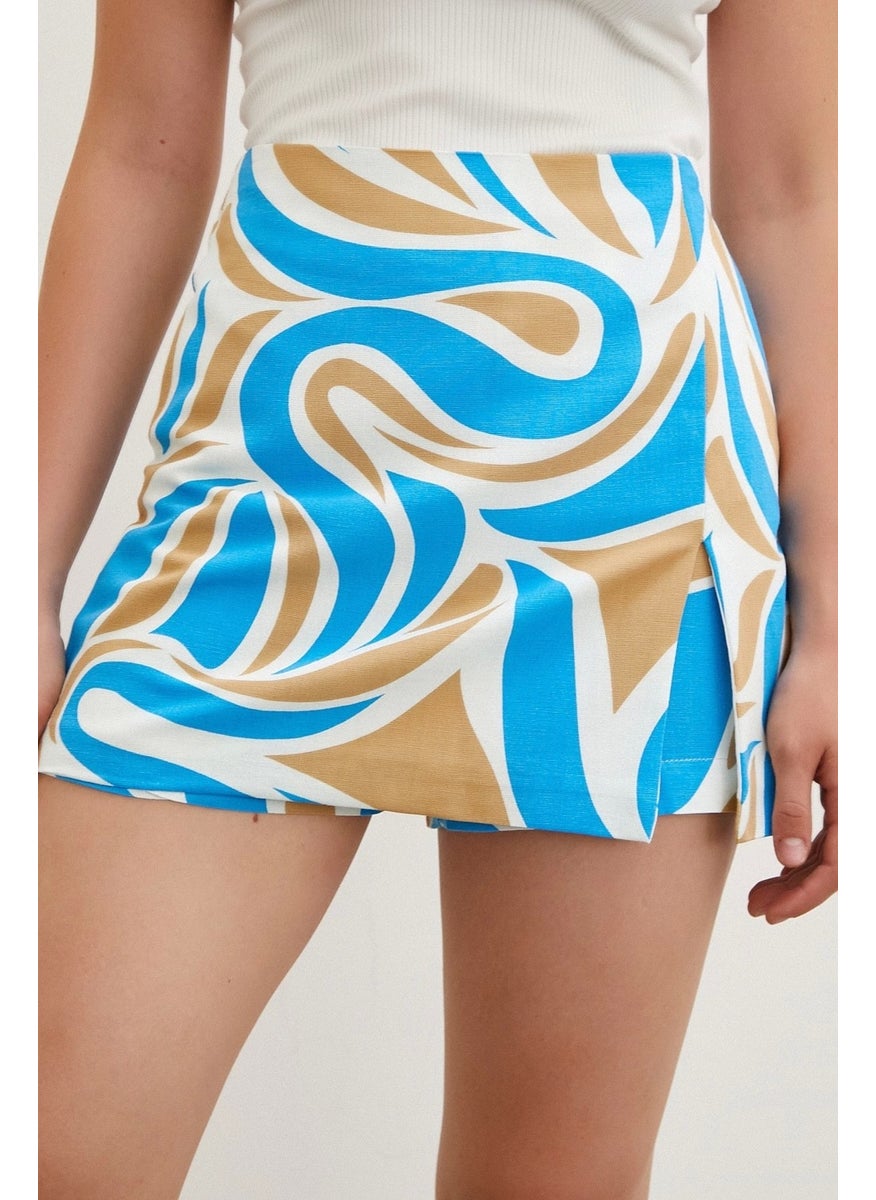 Never More Patterned Shorts Skirt Blue  - Image 5