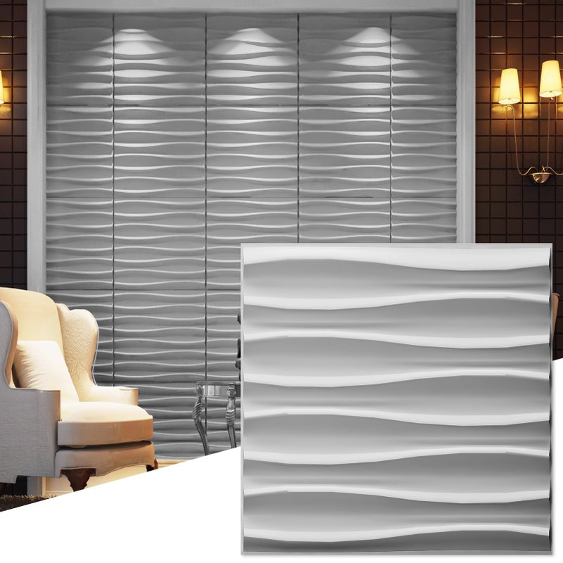 Art3d 197x197 Pack Of 12 Wall Panel Lines White