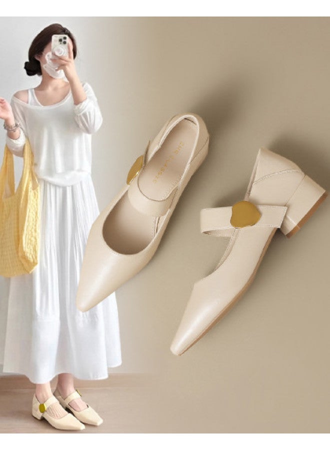ZHR Two-way Wear】convenient Velcro Strap Pointed-toe Mary Jane Flats For Women, Summer Chic And Elegant Shallow-cut Single Shoes - Image 1