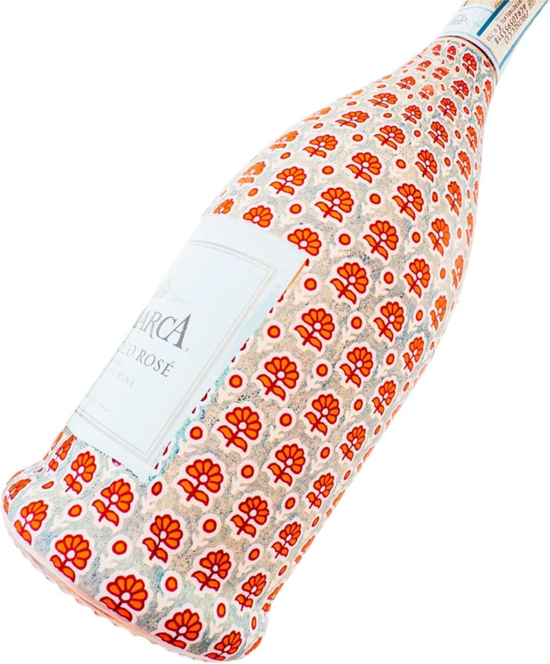 beaubottles Indian Blockprint Blue Flower Custom Wine Label Wrap for La Marca 750ml Champagne Bottle - Personalized Wine Bottle Labels for Weddings, Events & Gifting - Easy Shrink Application - Image 1