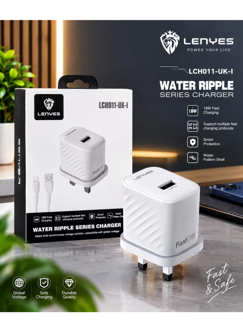 Lenyes LCH011-UK-1 Water Ripple Series 18W Fast Charger with UK Plug