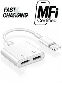 2 in 1 Dual Lightning Charger Cable Aux Audio Adapter Converter for iPhone 12/11/XS/XR/X/8/7/6/iPad, Support Calling+Charging+Music Control