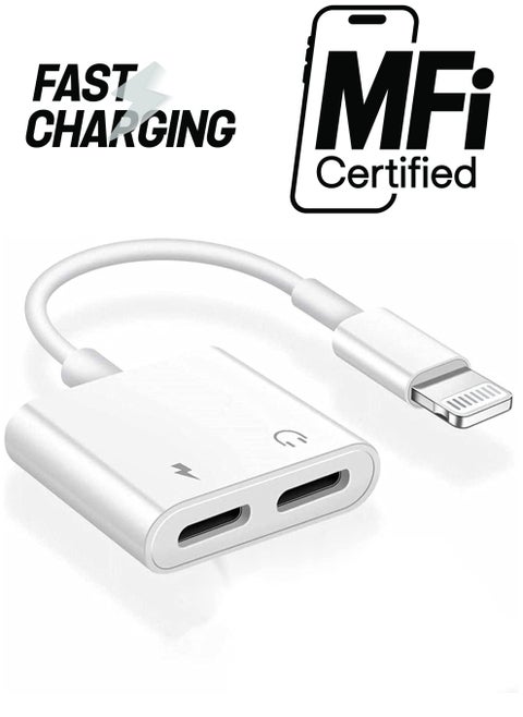 2 in 1 Dual Lightning Charger Cable Aux Audio Adapter Converter for iPhone 12/11/XS/XR/X/8/7/6/iPad, Support Calling+Charging+Music Control
