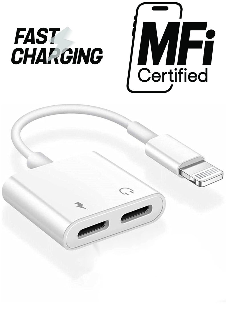 Generic - 2 in 1 Dual Lightning Charger Cable Aux Audio Adapter Converter for iPhone 12/11/XS/XR/X/8/7/6/iPad, Support Calling+Charging+Music Control - Image 1
