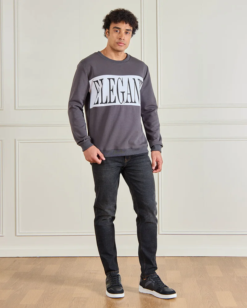 REDTAG Men Grey Color Block Sweatshirt