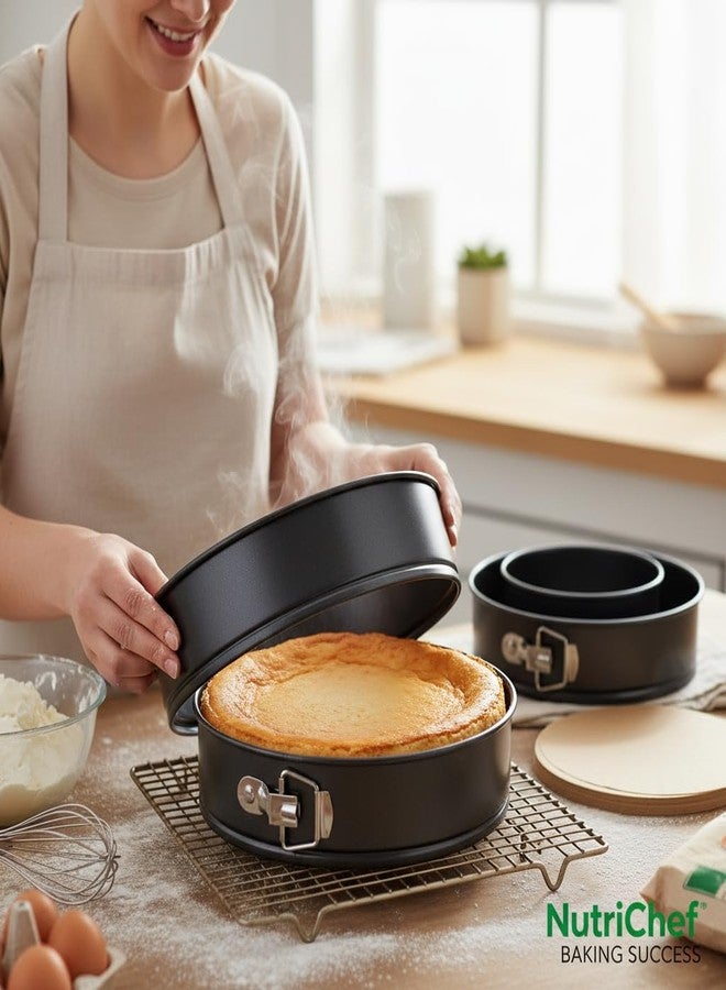 Nutrichef 3-Piece Nonstick Springform Pan Set - Premium Carbon Steel Cheesecake Pans with Stainless Steel Clasp - 6", 8", 10" Sizes, Oven Safe up to 450°F - Includes 300pcs Parchment Paper (Black) - Image 5