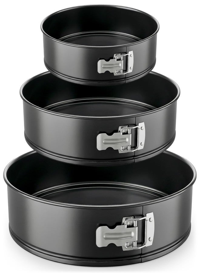 Nutrichef 3-Piece Nonstick Springform Pan Set - Premium Carbon Steel Cheesecake Pans with Stainless Steel Clasp - 6", 8", 10" Sizes, Oven Safe up to 450°F - Includes 300pcs Parchment Paper (Black) - Image 1