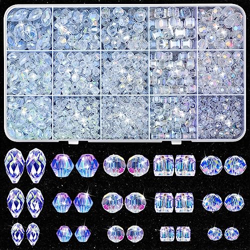 Thrilez 900 Pieces Glass Crystal Beads for Jewelry Making, Assorted Crystal Beads for Bracelets, Jewelry, DIY Crafts or Home Ornaments(Clear Crystal AB Color) - Image 1