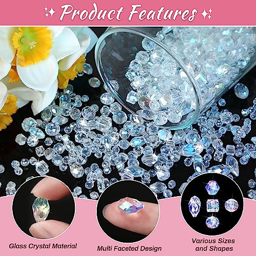 Thrilez 900 Pieces Glass Crystal Beads for Jewelry Making, Assorted Crystal Beads for Bracelets, Jewelry, DIY Crafts or Home Ornaments(Clear Crystal AB Color) - Image 4