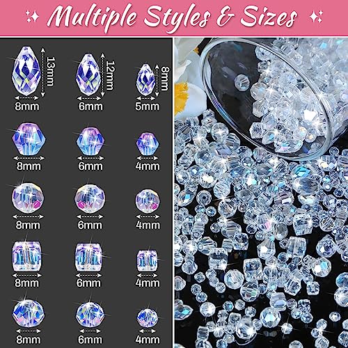 Thrilez 900 Pieces Glass Crystal Beads for Jewelry Making, Assorted Crystal Beads for Bracelets, Jewelry, DIY Crafts or Home Ornaments(Clear Crystal AB Color) - Image 3