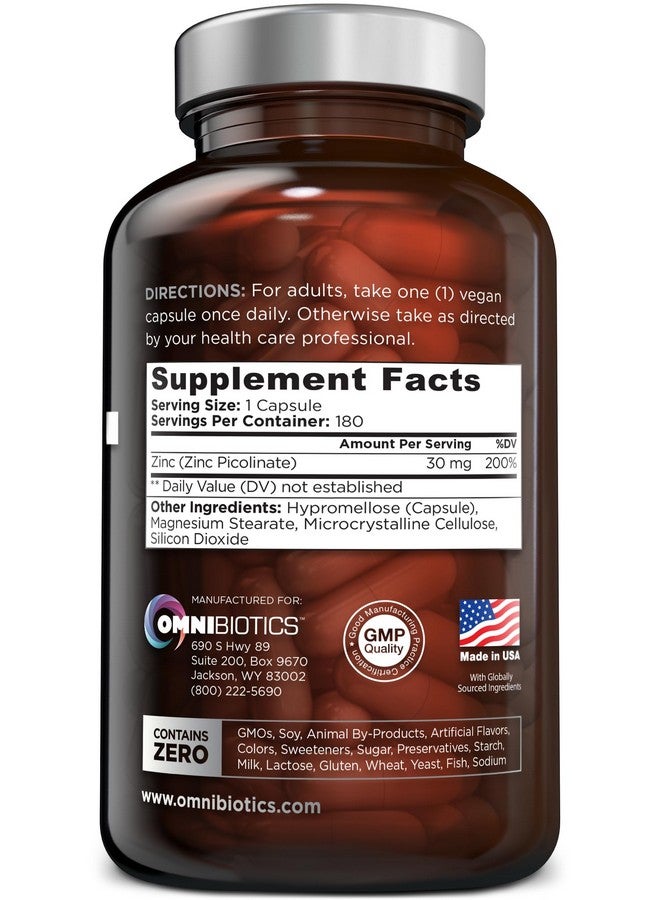 OmniBiotics Zinc Picolinate 30mg Supplement for Men & Women - Natural Vitamin with Superior Absorption for Immune System Support, Healthy Skin, Energy Metabolism, and Overall Wellness - 180 Vegan Capsules - Image 2