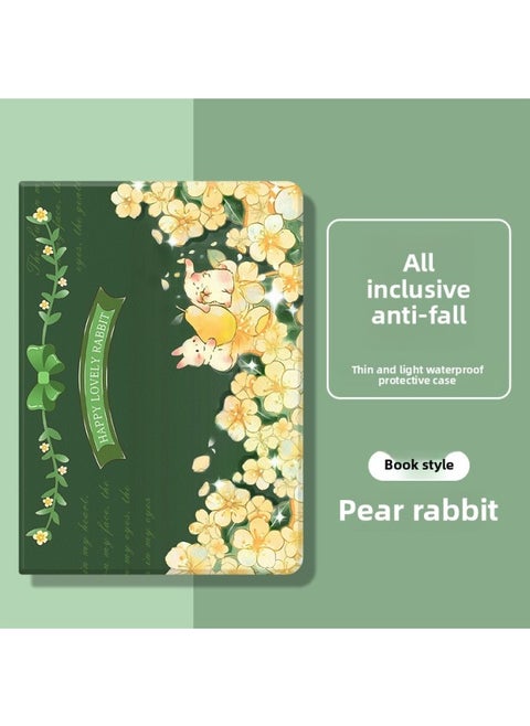 Ipad2022 For Apple Tablet Case For Ipad9 Generation 10.2 Inch Full Package Air1/2 Silicone Pro2021-Color:Pear Flower Rabbit-Applicable Model:iPad Pro 2018 (12.9-inch)
