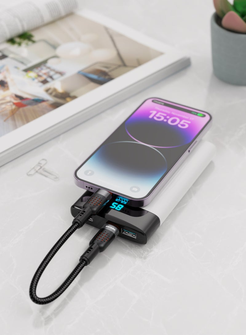 Type-C to Lightning Cable 25cm Aluminum Alloy Braided / PD 30W / 480Mbps Transfer Speed / Tangle Free Cord/ Compact Size Wire/ /Data Transfer & Fast Charge Cable- Black