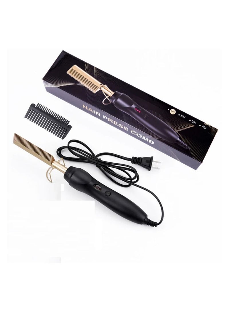 Hot Comb Hair Straightener, 2 in1 Ceramic Comb Security Portable Curling Iron Heated Brush, Multifunctional Copper Hair Straightener Brush Straightening Comb for Wet and Dry Hair Wigs Women Men Brush - Image 2