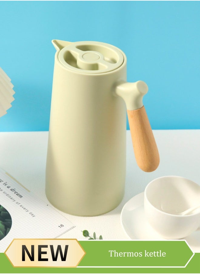 DUNISO Vacuum Flask，Tea And Coffee Tea Pot，with Wooden Handle，Leak Proof，Double Walled Glass Vacuum,For Keeping Hot Cold Long Hour Heat Cold Retention,Suitable for indoor and outdoor use，1 L  - Image 1