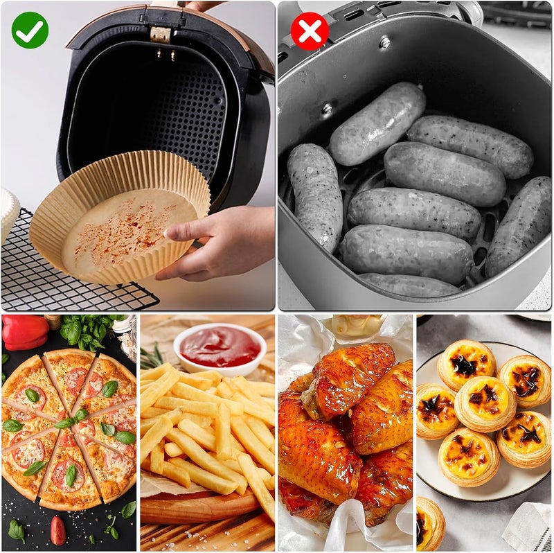 prcmsafldbp 125 Pcs 7.9 Inch Round Air Fryer Liners Disposable for Home Bakers - Thickened Silicone Oil Paper - Withstands up to 450°F Heat - for Air Fryer 5 to 8 Qt - Image 5