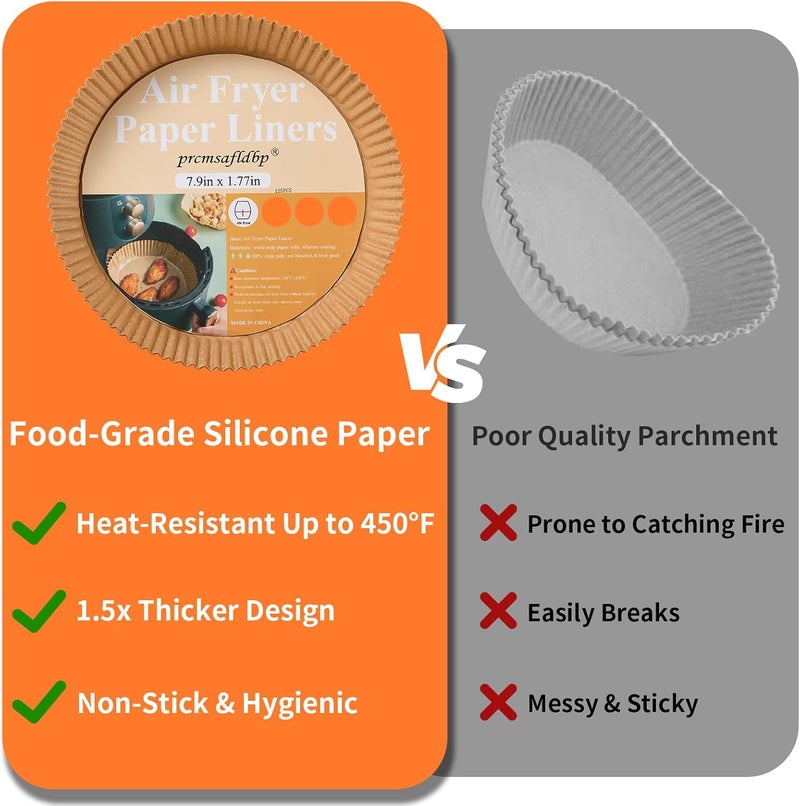 prcmsafldbp 125 Pcs 7.9 Inch Round Air Fryer Liners Disposable for Home Bakers - Thickened Silicone Oil Paper - Withstands up to 450°F Heat - for Air Fryer 5 to 8 Qt - Image 3