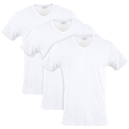 Gildan Mens Cotton Stretch TShirts Multipack Artic White VNeck 3Pack Large - Image 1