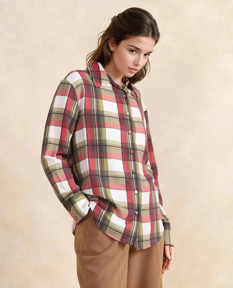 Rareism Women's Flannel Button-Down Shirt