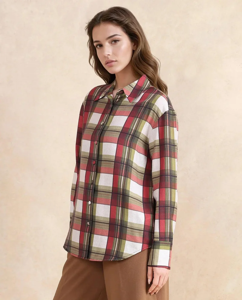 Rareism Women's Flannel Button-Down Shirt