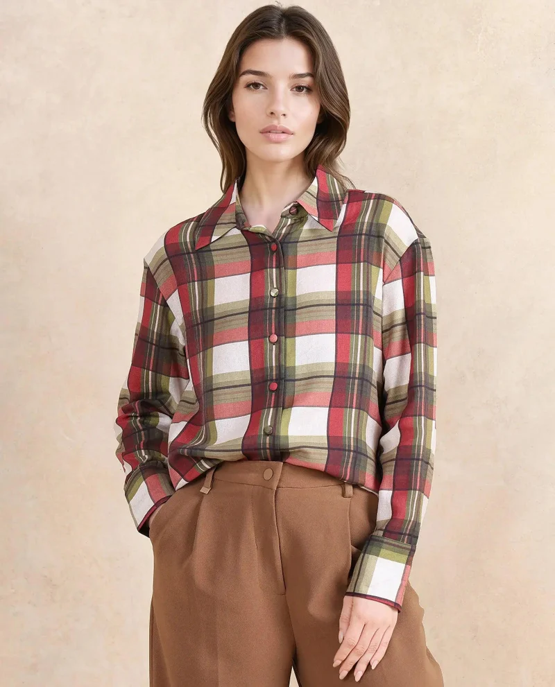 Rareism Women's Flannel Button-Down Shirt