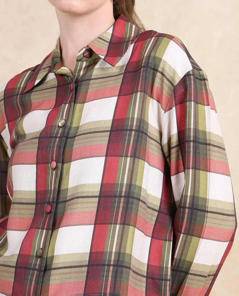 Rareism Women's Flannel Button-Down Shirt