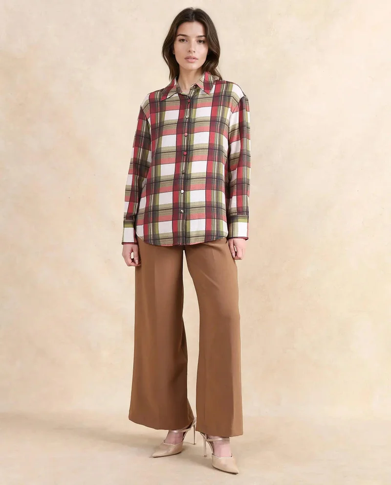 Rareism Women's Flannel Button-Down Shirt