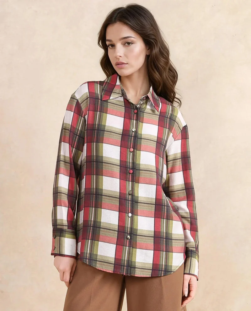 Rareism Women's Flannel Button-Down Shirt
