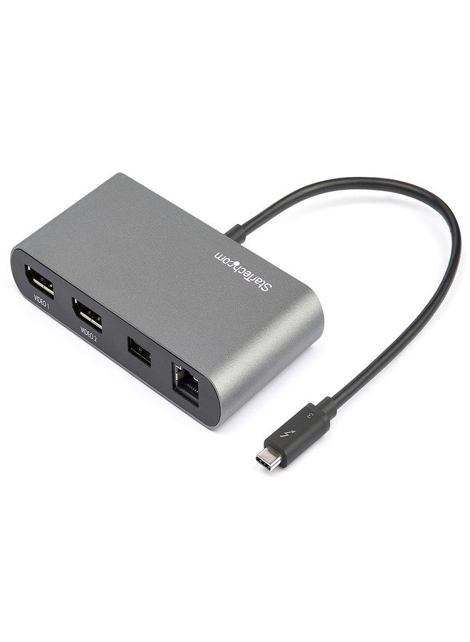 ستار تك محطة إرساء صغيرة محمولة من StarTech.com Thunderbolt 3 - محطة إرساء لشاشتين مع منفذ DP بدقة 4K 60Hz، وموزع USB-A واحد (USB 3.0/5 جيجابت في الثانية)، ومنفذ GbE - كابل بطول 28 سم - محول TB3 متعدد المنافذ - متوافق مع Mac/Windows (TB3DKM2DPL) - Image 1